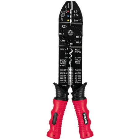 Alicate Pela Cable 9" Pulgadas, 10 a 18 AWG y 10 Mordazas para Crimpar PE-CA-9P 22710 Pretul