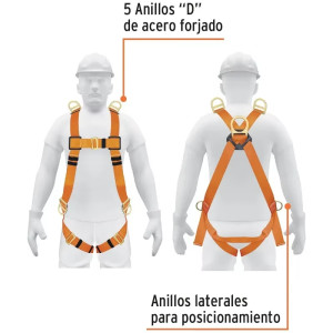 Arnes de Cuerpo completo 5 anillos Posicionamiento Rescate y contra caidas, Cinta de 40mm, Carga 100kg, ARN-5438 14434 Truper