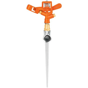 Aspersor Metalico 1 Via 3/4", Estaca 21cm, Alcance 10.4m, Area 360, 50 PSI, DOS-11 10327 Truper