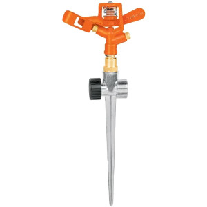 Aspersor Metalico 2 Vias 3/4", Estaca 21cm, Alcance 10.4m, Area 360, 50 PSI, Para conexion en serie, DOS-11X 10330 Truper