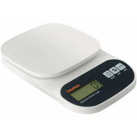 Balanza Digital 5kg Plato Polipropileno 2Medidas 2AA para Cocina, Truper 15161