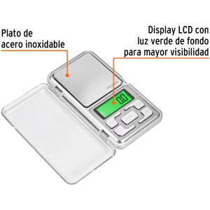 Balanza Electronica de Bolsillo 500g 5Medidas Plato inox, Truper 100786