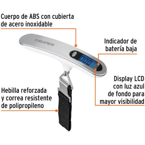 Balanza Electronica para Maleta 50kg 4Medidas Pila CR2032, Truper 100787