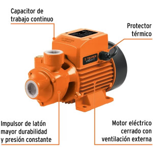Bomba Electrica de Agua Perisfericas 1/2HP 3450RPM Entrada y Salida 1" Altura Maxima 40 Metros, BOAP-1/2-260 15019 Truper