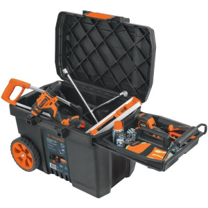 Caja para Herramientas Plastica Largo 23", Ancho 16", Alto 17" con Ruedas y Mango Telescopico, CHP-23R 10902 Truper