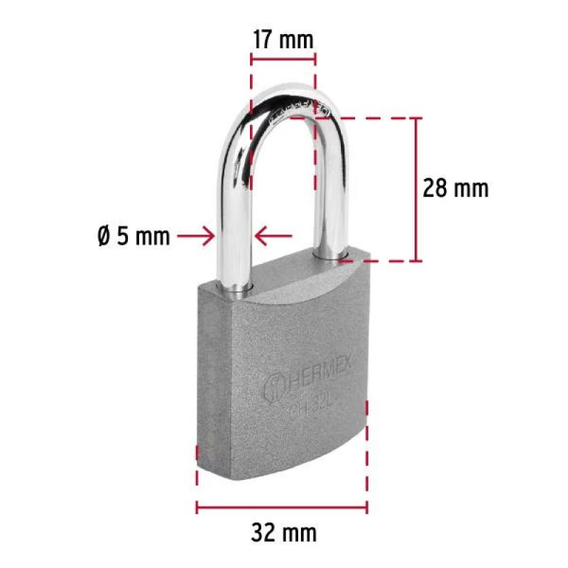 Candados 32mm S3 Hierro GanchoLargo 2llaves Hermex 43793