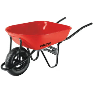 Carretilla 5.5ft 80L 350kg, LlantaNeumatica16X4" Bastidor bipartido 3Comp Roja, Pretul 20627