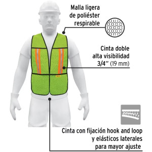 Chaleco de Seguridad Unitalla Verde Cintas Dobles 3/4" Alta Visibilidad, CHS-200V 21026 Pretul
