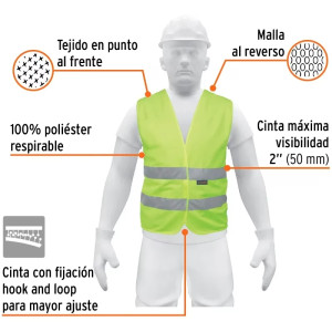 Chaleco de Seguridad Unitalla Verde Cintas 2" con cierre Alta Visibilidad, CHS-500V 13425 Truper