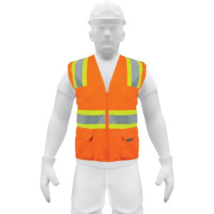 Chaleco de Seguridad Unitalla Naranja Cintas Dobles 2" con cierre y 6 Bolsillos Alta Visibilidad, CHS-700N 13475 Truper