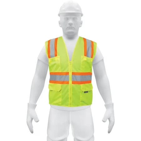 Chaleco de Seguridad Unitalla Verde Cintas Dobles 2" con cierre y 6 Bolsillos Alta Visibilidad, CHS-700V 13476 Truper