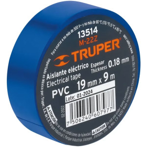 Cinta Aislantes 19mm x9m Azul acrilico E0.18mm Flexible Encogible Truper 13514