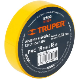 Cinta Aislantes 19mm x18m Amarillo acrilico E0.18mm Flexible Encogible Truper 12503