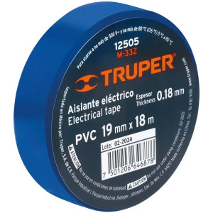 Cinta Aislantes 19mm x18m Azul acrilico E0.18mm Flexible Encogible Truper 12505