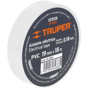 Cinta Aislantes 19mm x18m Blanco acrilico E0.18mm Flexible Encogible Truper 12506