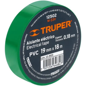 Cinta Aislantes 19mm x18m Verde Acrilico E0.18mm Flexible Encogible Truper 12502