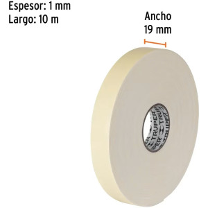 Cinta Doble Contacto 19mm x10m E1mm, Soporta 2Kg, Doble Adhesivo Truper 11726