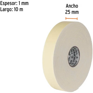 Cinta Doble Contacto 25mm x10m E1mm Soporta 2Kg, Doble Adhesivo Truper 11728