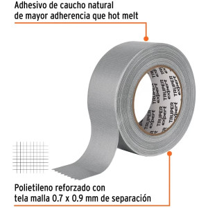 Cinta Ducte Tape 48mm x30m E0.27mm Resistente a Temperaturas Truper 10933