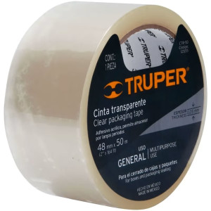 Cinta de Embalaje Transparente 48mm x 50m Adhesivo acrilico E0.050mm Truper 12555