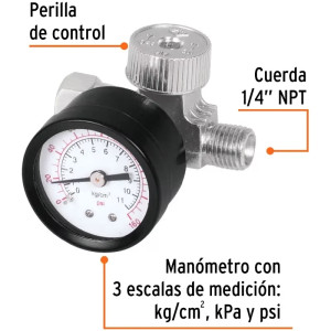 Regulador de Aire, Presion Max 160 PSI, 3 escalas de Medicion, 1/4 NPT, REGU-1/4 19239 Truper