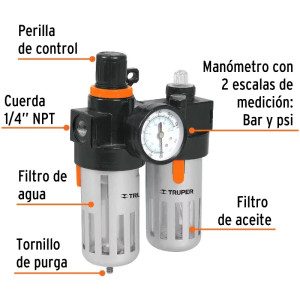 Filtro de Limpieza y Lubricacion, Elimina contaminantes Solido y Liquidos Max 140 PSI, 1/4 NPT, UNI-LL-1/4 19238 Truper