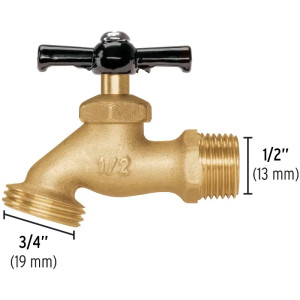 Caño para Jardin Conexion Roscada Macho 1/2" Salida 3/4", de Laton 100g En Blister, LL-JAR-PB 23145 Pretul