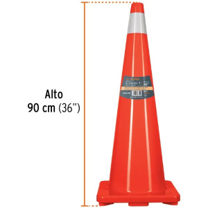 Conos de Precaucion 90 cm con Reflejante 10 cm de PVC, Resistente a Impactos, Peso 3.65 kg, CONO-90R 13127 Truper