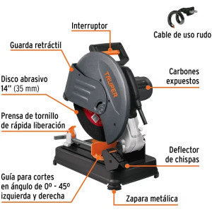 Cortadora Tronzadora Industrial 14" 2200W 3HP 3900RPM Mango Ergonomico con Deflector, CM-14N-2 13196 Truper