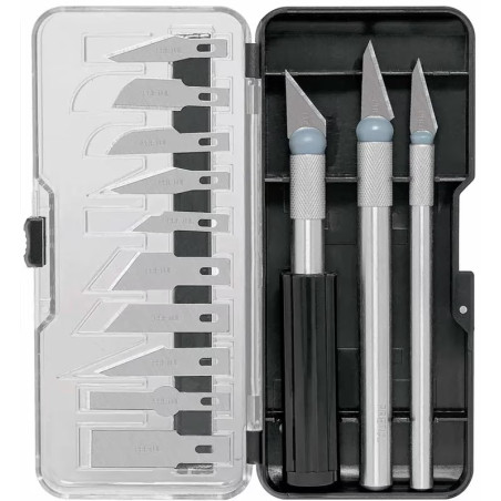 Juego de 13 Cuchillas Hobby SK5 MangoMetalicos con estuche Organizador, Pretul EXA-13P 22409