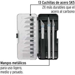 Juego de 13 Cuchillas Hobby SK5 MangoMetalicos con estuche Organizador, Pretul EXA-13P 22409