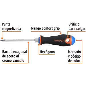 Desarmador Estrella BHex 3/16" x4" ComfortGrip Truper 100836