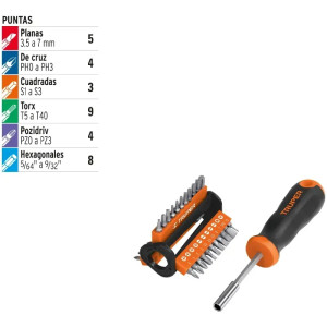Juego Desarmadores Multipunta 33 Puntas, Acero al cromo Vanadio, porta punta magnetico, DPM-33 13595 Truper
