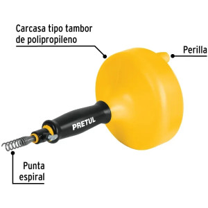 Destapacaños 4.5 m, Cable de acero al carbono, para obstruciones sencillas, DECA-15P 22880 Pretul
