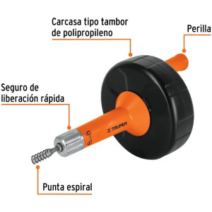 Destapacaños 7.6 m, Cable con alma de nylon, DECA-25 12279 Truper
