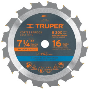 Discos Sierra para Madera 7 1/4" Centro 5/8", 16 Dientes de carburo de tungsteno, ST-716 18298 Truper