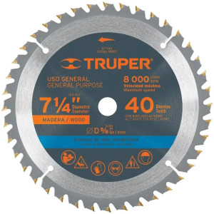Discos Sierra para Madera 7 1/4" Centro 5/8", 40 Dientes de carburo de tungsteno, ST-740 18301 Truper