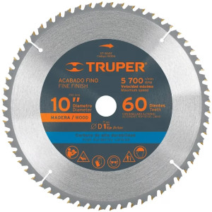 Discos Sierra para Madera 10" Centro 1", 60 Dientes de carburo de tungsteno, ST-1060E 18308 Truper