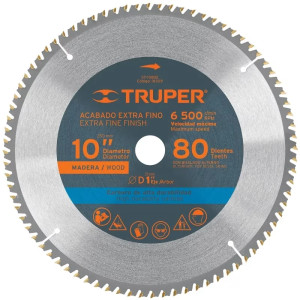 Discos Sierra para Madera 10" Centro 1", 80 Dientes de carburo de tungsteno, ST-1080E 18309 Truper