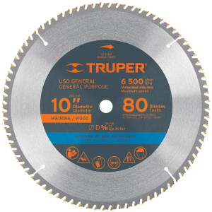 Discos Sierra para Madera 10" Centro 5/8", 80 Dientes de carburo de tungsteno, ST-1080 12683 Truper