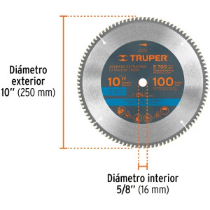 Discos Sierra para Aluminio 10" Centro 5/8", 100 Dientes de carburo de tungsteno, ST-10100A 18313 Truper