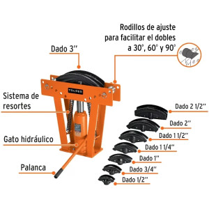 Doblador de Tubo Hidraulico 16 Toneladas, para Tubos de 1/2" a 3", DTH-16 12884 Truper