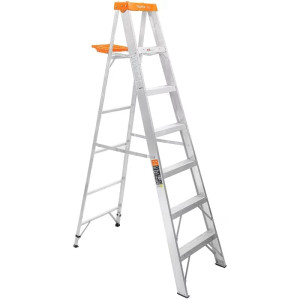 Escaleras  Tijera 6 Peldaños con Bandeja T2 Max3.4m P7.4kg EAluminio, Truper 16744