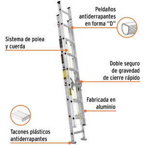 Escaleras  Telescopicas 16 Peldaños T3 Max4.6m P9kg Aluminio, Truper 16026