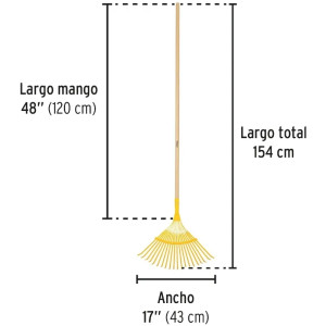 Escobas Metalica Curva 17" 20 Dientes Mango 48" Calibre 20, EM-20P 21431 Pretul