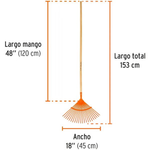 Escobas Metalica Curva 18" 22 Dientes Mango 48" Calibre 20 Reforzada, EM-22 14322 Truper