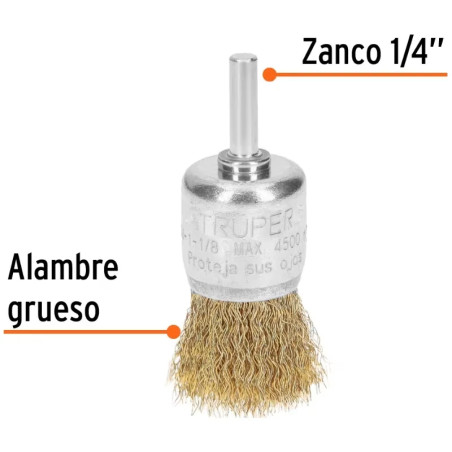 Escobillas Tipo Copa 1 1/8" Alambre Grueso Z1/4" Truper 11596