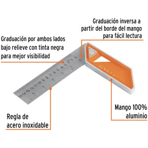 Escuadra de Carpintero 6", Graduacion grabada en Laser, Acero Inoxidable, Mango de Aluminio, EC-6 14370 Truper