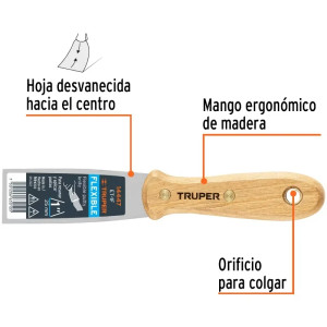 Espatula Flexible 1" Mango de Hickory Americano, acero alto carbono, Hoja Desbastada y Templada, ET-1F 14447 Truper