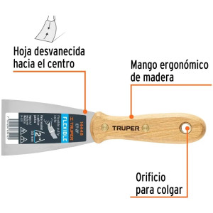Espatula Flexible 2" Mango de Hickory Americano, acero alto carbono, Hoja Desbastada y Templada, ET-2F 14448 Truper